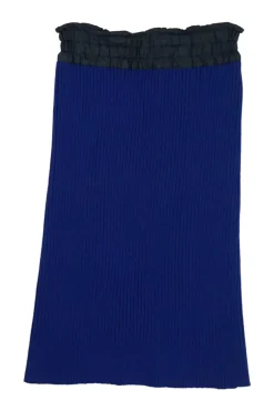 Cobalt blue cotton-blend pull-on high-rise overlay drawstring waist skirt with built-in slip skirt insert