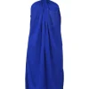 Cobalt blue draped silk-blend Grecian halter-neck shift dress
