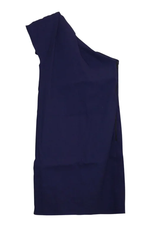 Cobalt blue linen-blend one-shoulder cascade ruffle mini sheath dress