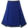 Cobalt blue polyester-blend pull-on A-line kick-pleat knee-length skirt