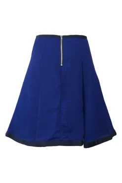 Cobalt blue polyester-blend pull-on A-line kick-pleat knee-length skirt