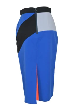 Cobalt blue wool-blend colour-block pull-on high-rise pencil skirt with slit back