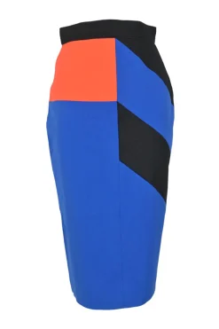 Cobalt blue wool-blend colour-block pull-on high-rise pencil skirt with slit back