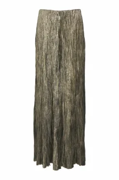 Collection metallic gold polyester knit Isla Laminat plissé maxi skirt