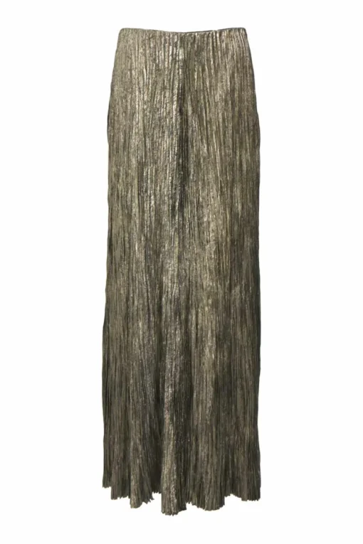 Collection metallic gold polyester knit Isla Laminat plissé maxi skirt