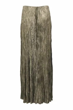 Collection metallic gold polyester knit Isla Laminat plissé maxi skirt