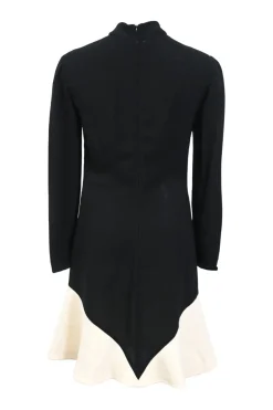 Colour-block viscose-blend high-neck long-sleeve dress with contrasting frilled hem