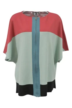 Colour-block wool and rayon-blend jersey knit tunic top with dolman sleeves and zipper detailing
