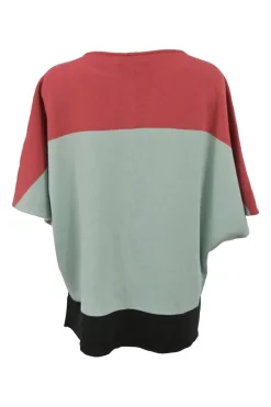 Colour-block wool and rayon-blend jersey knit tunic top with dolman sleeves and zipper detailing