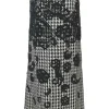 Contrast black and white tweed silk embellished with cotton floral lace overlay and fringe hem, squared-neckline shift dress with back zip closure