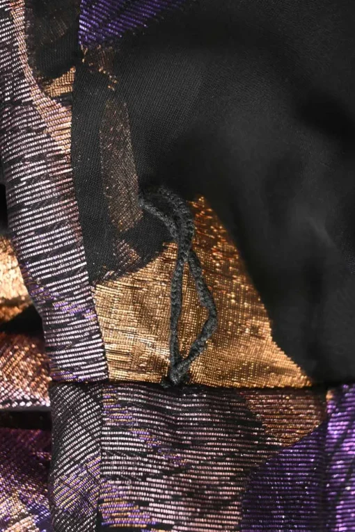 Copper and purple metallic silk-blend fil coupé jacquard wrap midi dress adjustable self-tie fastening at waist