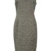 Copper embellished polyester-blend bouclé tweed square-neck sheath dress