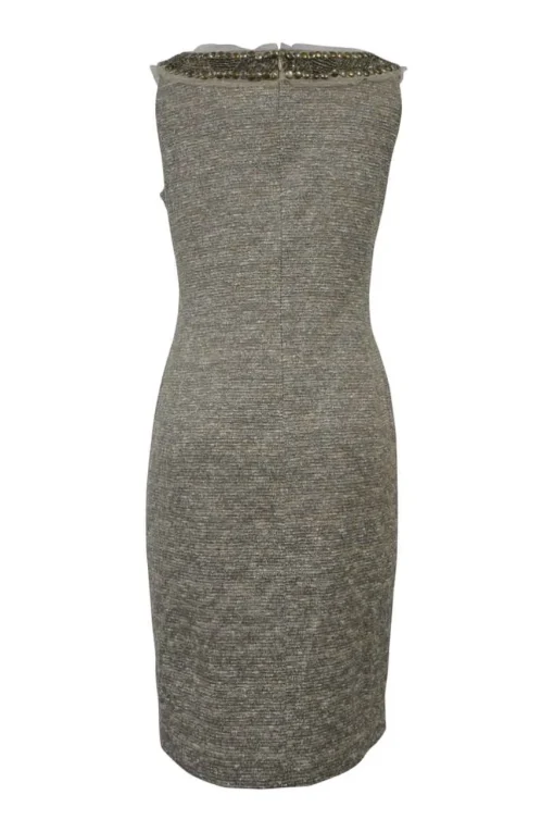 Copper embellished polyester-blend bouclé tweed square-neck sheath dress