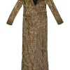 Copper embellished rayon Ariel Armour plunge wrap maxi dress
