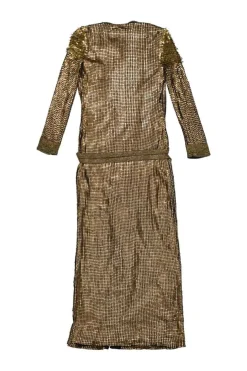Copper embellished rayon Ariel Armour plunge wrap maxi dress