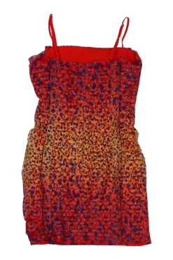 Coral bi-layer polyester floral lace print pintuck bustier mini dress with adjustable spaghetti straps