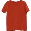 Coral cashmere crewneck pullover short sleeve knit top