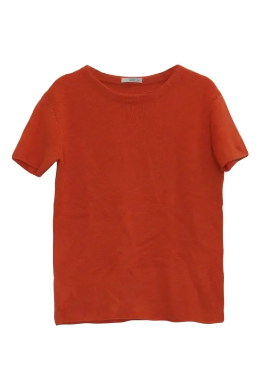 Coral cashmere crewneck pullover short sleeve knit top