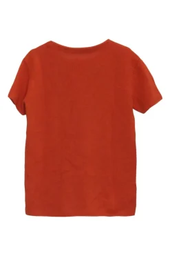 Coral cashmere crewneck pullover short sleeve knit top