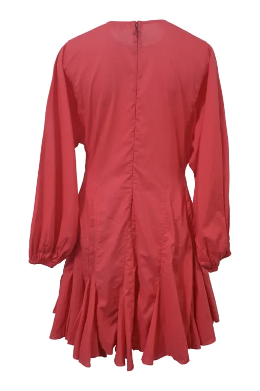 Coral cotton balloon-sleeve mini shift dress godet skirt inserts