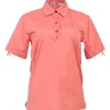 Coral cotton half-button polo-style utility shirt with classic collar
