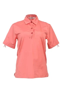 Coral cotton half-button polo-style utility shirt with classic collar