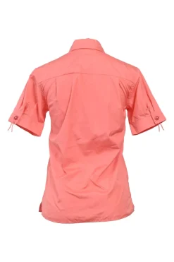 Coral cotton half-button polo-style utility shirt with classic collar
