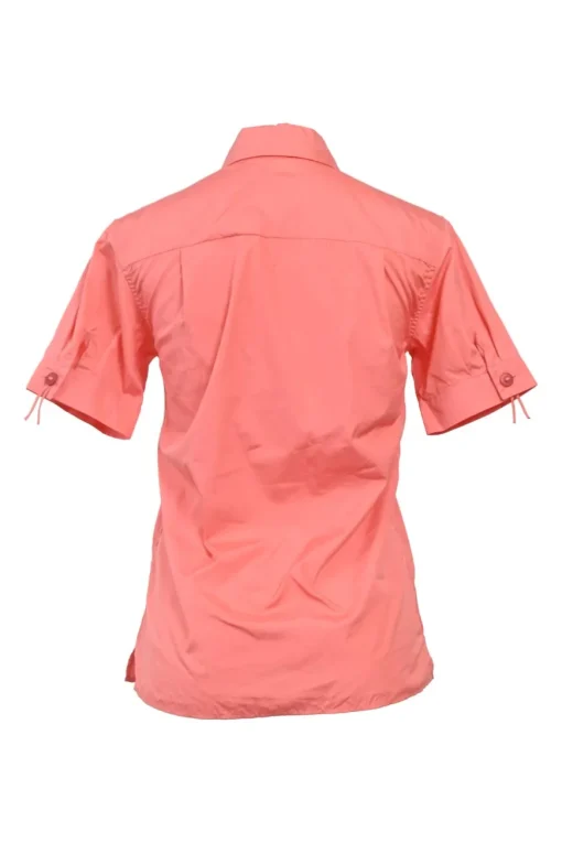 Coral cotton half-button polo-style utility shirt with classic collar