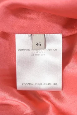 Coral draped silk satin long sleeve pussy-bow knee-length dress