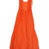 Coral layered semi-sheer silk gathered open-back A-line sun dress