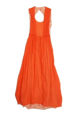 Coral layered semi-sheer silk gathered open-back A-line sun dress