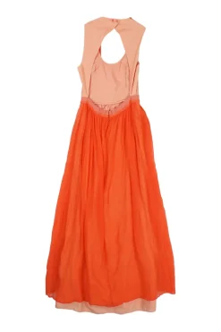 Coral layered semi-sheer silk gathered open-back A-line sun dress