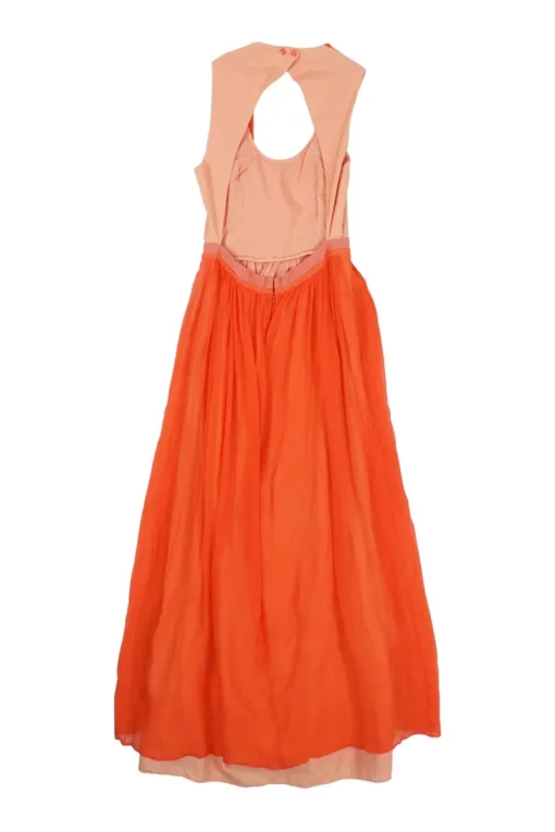 Coral layered semi-sheer silk gathered open-back A-line sun dress