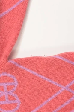 Coral pink and lilac cashmere mock neck 'H Rond' intarsia knit pullover sweater