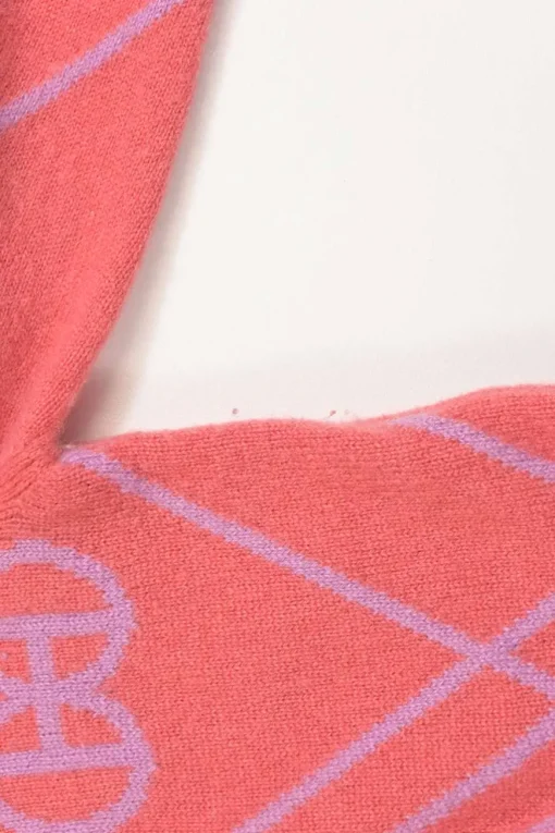 Coral pink and lilac cashmere mock neck 'H Rond' intarsia knit pullover sweater