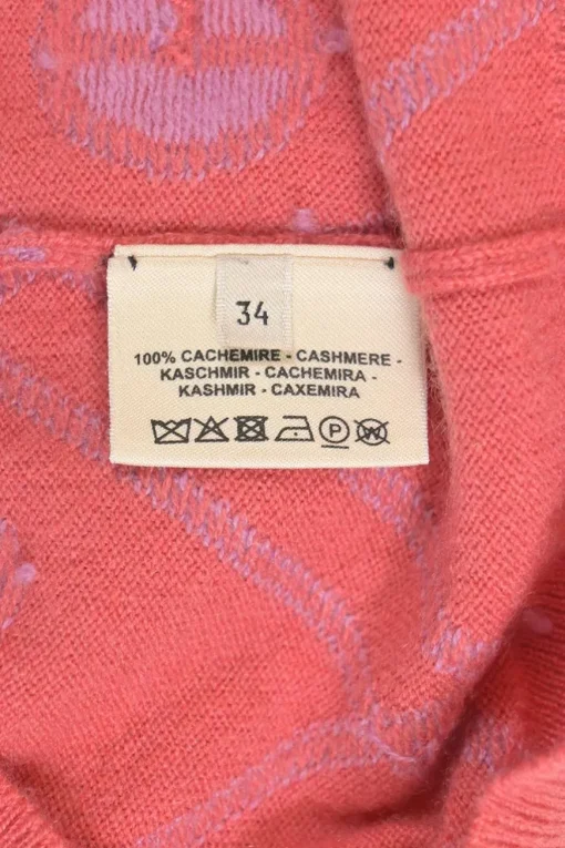 Coral pink and lilac cashmere mock neck 'H Rond' intarsia knit pullover sweater