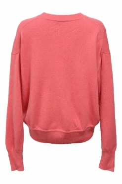Coral pink embellished wool-blend jersey knit wool-blend crewneck drop-shoulder pullover Maglione sweater featuring front logo patch appliqué