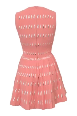 Coral pink fully-fashioned slash knit plunge neck skater dress