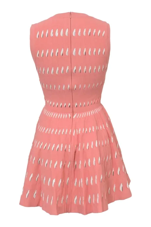 Coral pink fully-fashioned slash knit plunge neck skater dress