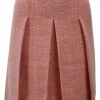 Coral pink wool-blend bouclé tweed kick-pleat mini skirt
