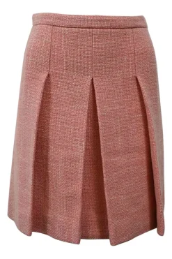 Coral pink wool-blend bouclé tweed kick-pleat mini skirt