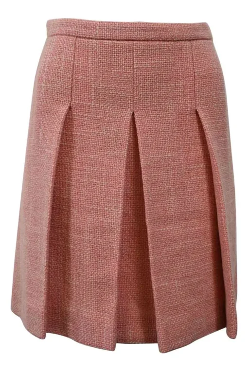 Coral pink wool-blend bouclé tweed kick-pleat mini skirt