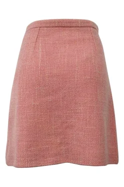 Coral pink wool-blend bouclé tweed kick-pleat mini skirt