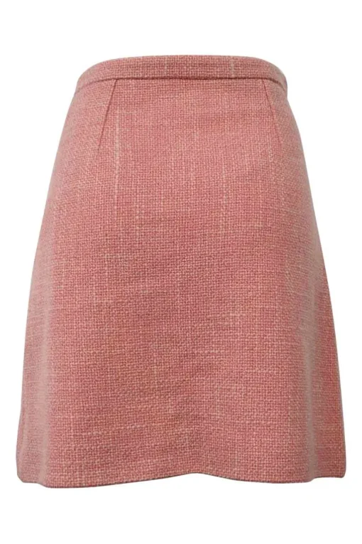 Coral pink wool-blend bouclé tweed kick-pleat mini skirt