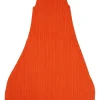 Coral polyester maxi plissé tent dress with side vents