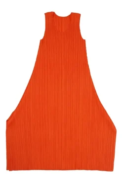Coral polyester maxi plissé tent dress with side vents