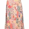 Coral polyester patchwork floral print pull-on A-line plissé midi skirt