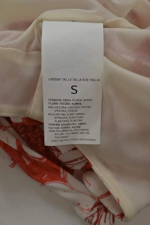 Coral red draped viscose-blend floral print jersey knit cowl sleeveless knee-length dress