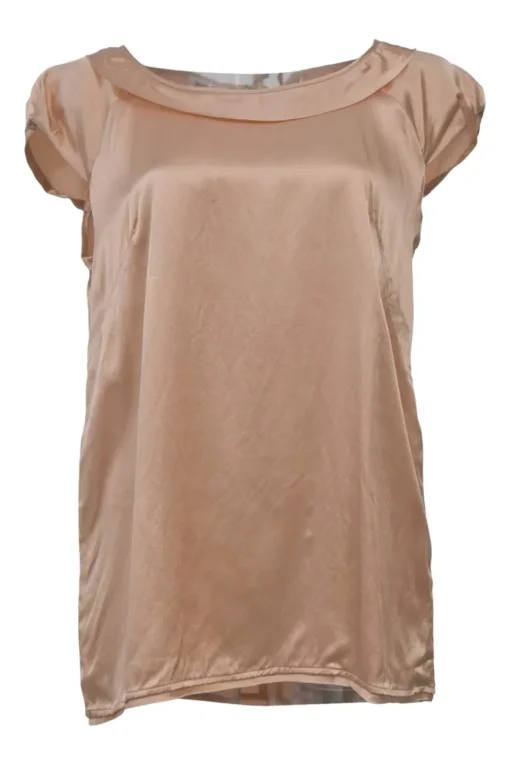 Coral silk satin portrait neck cap sleeve blouse