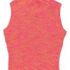 Coral space-dyed cotton-acrylic blend turtleneck sleeveless knit top with shoulder button fastening